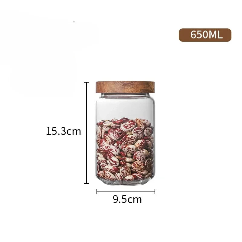 1Pcs Wood Lid Orgnizer Glass Airtight Canister Kitchen Storage Bottles Jar Sealed Food Container Ginger Cereal Dispenser Set
