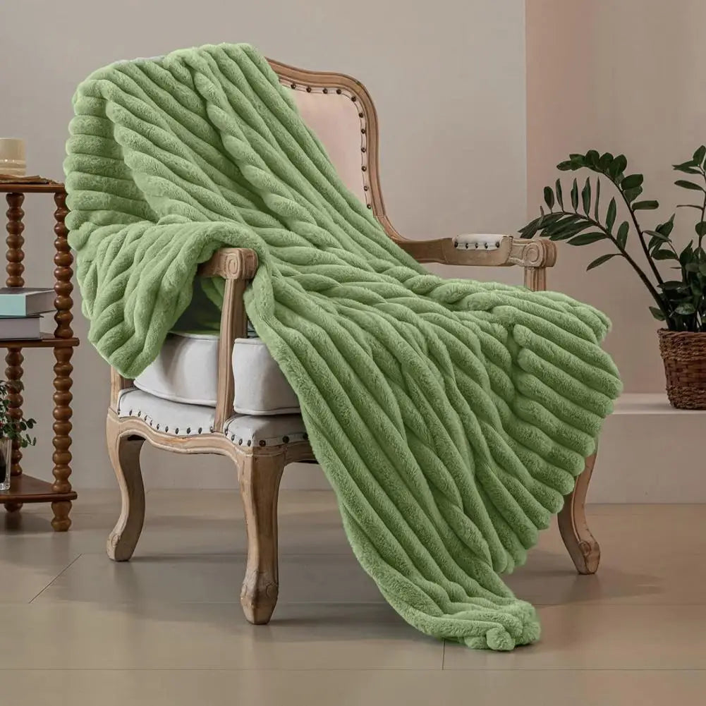 Double-Sided Fleece Blanket Luxurious Throw Blanket Cozy Double-Sided Plush Striped Flannel Blanket for Home Travel for Office