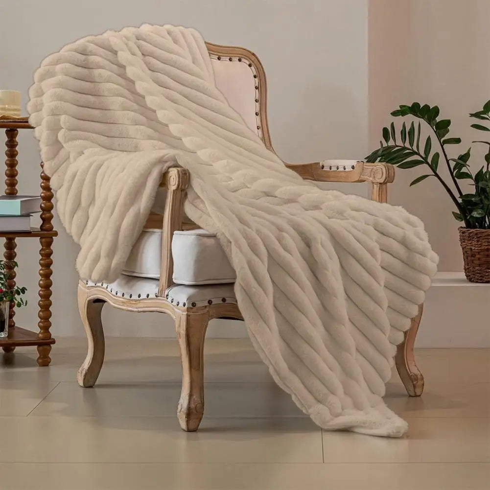 Double-Sided Fleece Blanket Luxurious Throw Blanket Cozy Double-Sided Plush Striped Flannel Blanket for Home Travel for Office
