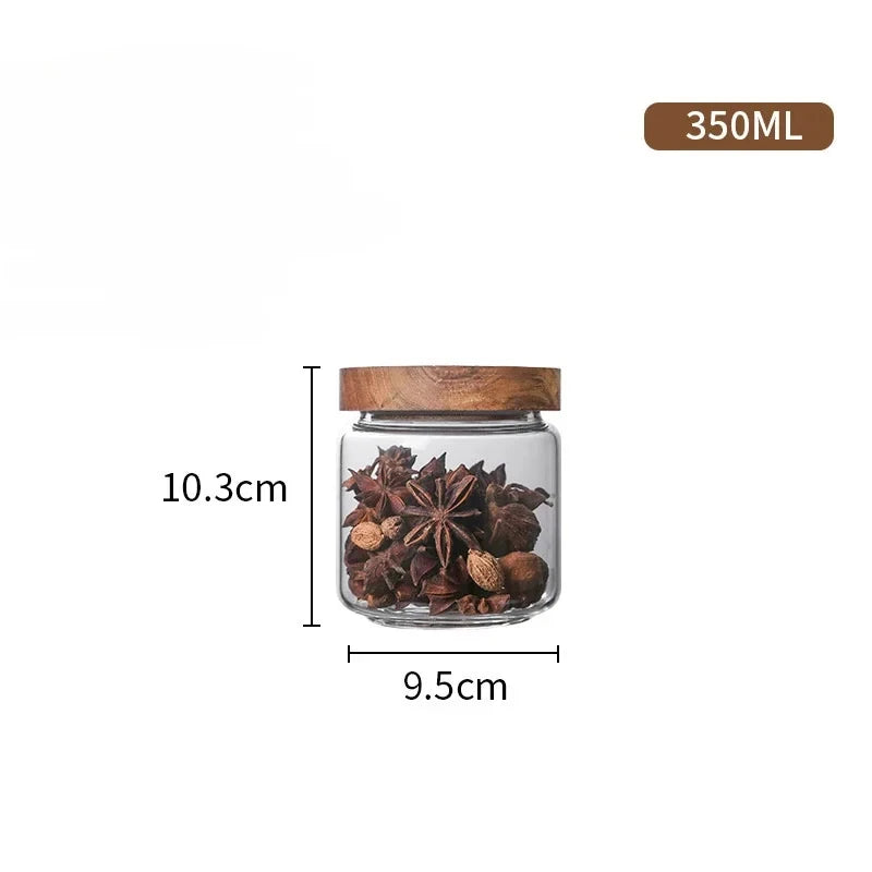 1Pcs Wood Lid Orgnizer Glass Airtight Canister Kitchen Storage Bottles Jar Sealed Food Container Ginger Cereal Dispenser Set