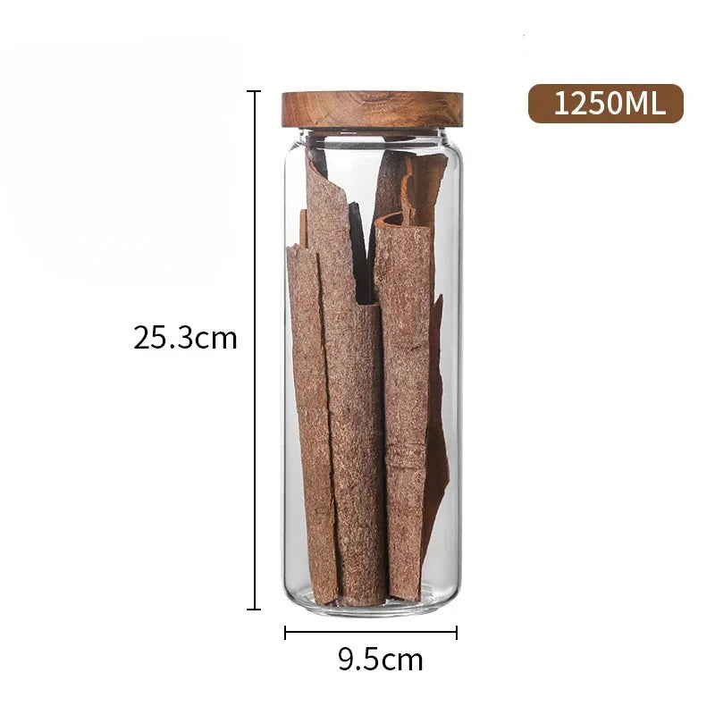 1Pcs Wood Lid Orgnizer Glass Airtight Canister Kitchen Storage Bottles Jar Sealed Food Container Ginger Cereal Dispenser Set