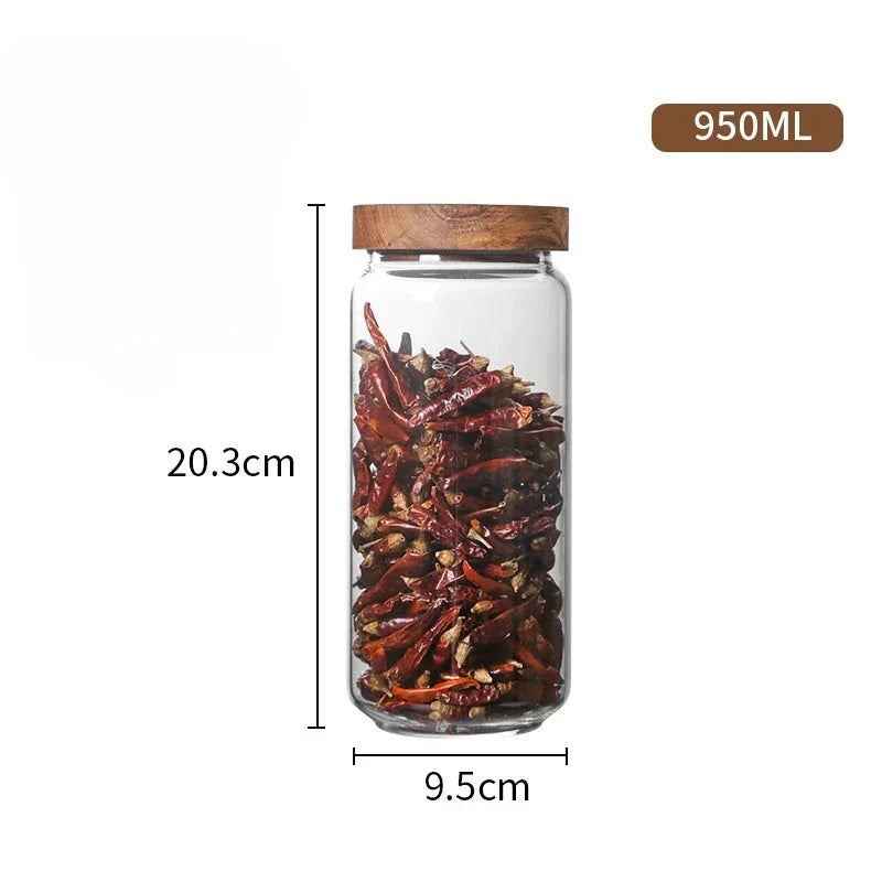 1Pcs Wood Lid Orgnizer Glass Airtight Canister Kitchen Storage Bottles Jar Sealed Food Container Ginger Cereal Dispenser Set