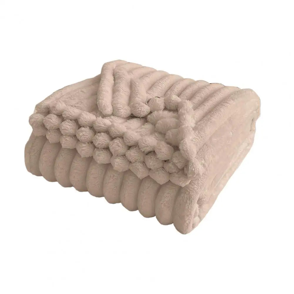 Double-Sided Fleece Blanket Luxurious Throw Blanket Cozy Double-Sided Plush Striped Flannel Blanket for Home Travel for Office