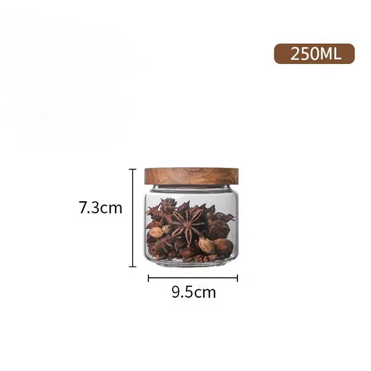 1Pcs Wood Lid Orgnizer Glass Airtight Canister Kitchen Storage Bottles Jar Sealed Food Container Ginger Cereal Dispenser Set