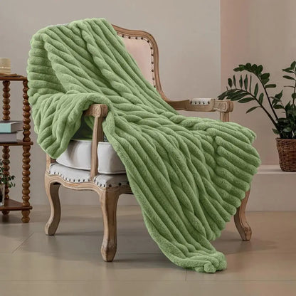 Double-Sided Fleece Blanket Luxurious Throw Blanket Cozy Double-Sided Plush Striped Flannel Blanket for Home Travel for Office