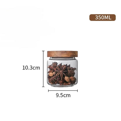 1Pcs Wood Lid Orgnizer Glass Airtight Canister Kitchen Storage Bottles Jar Sealed Food Container Ginger Cereal Dispenser Set
